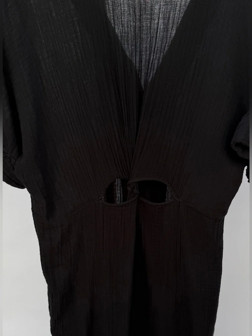 Anthropologie Lucia Sheer Cotton Button Front Midi Dress Beach Cover up Black XL